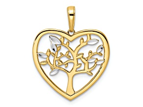 14K Two-tone Gold Diamond-Cut Tree of Life Heart Pendant