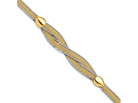 14K Two-tone 6.75-inch with 1-inch Ext. Mesh Bracelet