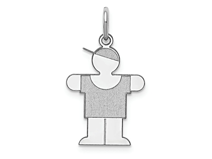 Rhodium Over 14k White Gold Satin Boy with Hat Kid Charm