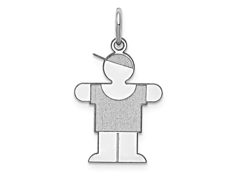 Rhodium Over 14k White Gold Satin Boy with Hat Kid Charm