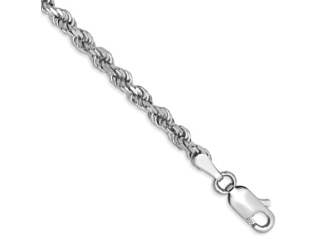 Rhodium Over 10k White Gold 3mm Diamond-Cut Rope Link Bracelet