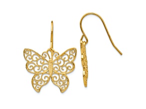 14K Yellow Gold Textured Butterfly Dangle Earrings