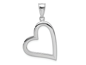 Rhodium Over 14k White Gold 3D Polished Heart Pendant