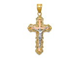 14K Yellow, White and Rose Gold Diamond-cut Crucifix Pendant