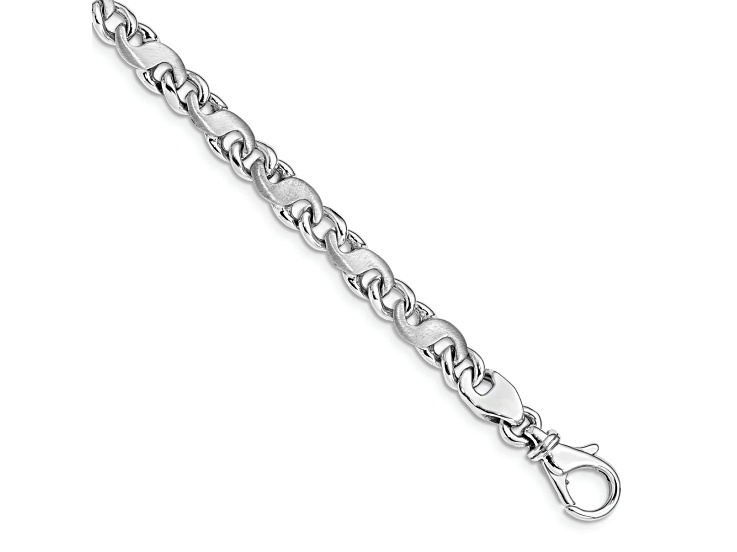 Rhodium Over 14k White Gold 5.4mm Hand-polished and Satin Fancy Link Bracelet