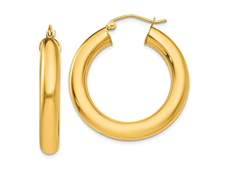 10k Yellow Gold Polished 1 3/16" Tube Hoop Earrings