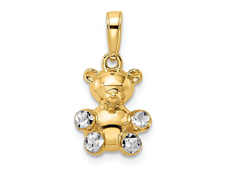 14k Two-tone Gold 3D Diamond-cut Teddy Bear Pendant