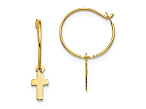 14k Yellow Gold Children's Endless Hoop with Small Cross Dangle Earrings
