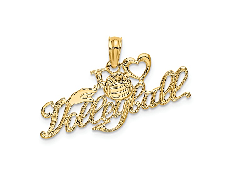 14k Yellow Gold Textured I Heart (love) Volleyball Charm