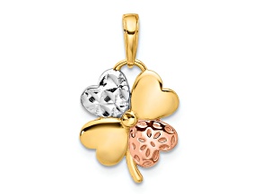 14K Yellow Gold with Rose and White Rhodium Polished and Diamond-cut Clover Pendant