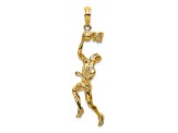 14k Yellow Gold Textured 3D Basketball Player with Ball and Partial Hoop Charm