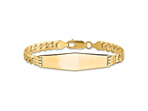 14k Yellow Gold Curb Link Soft Diamond Shape ID Bracelet
