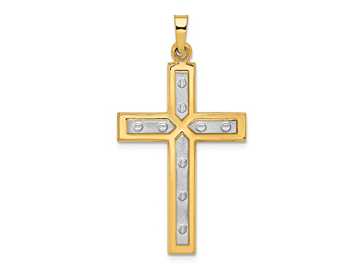 Rhodium Over 14K Two-tone Gold Polished and Satin Cross Pendant