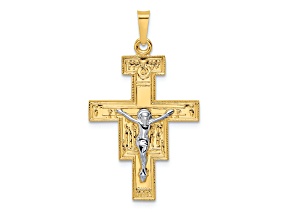 14k Yellow Gold and 14k White Gold Solid Crucifix Pendant