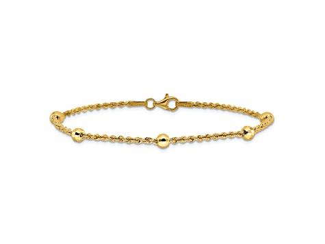 14K Yellow Gold Diamond-cut Beaded Rope Chain Bracelet