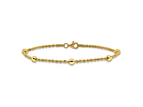 14K Yellow Gold Diamond-cut Beaded Rope Chain Bracelet