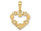 14k Yellow Gold Polished and Textured Floral Border Heart Pendant