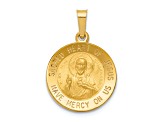 14K Yellow Gold Polished and Satin Sacred Heart of Jesus Medal Hollow Pendant