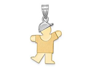 14k Yellow Gold and 14k White Gold Satin Small Boy with Hat on Left Charm