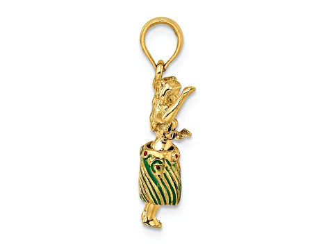 14k Yellow Gold 3D Hula Girl with Moveable Grass Skirt Charm