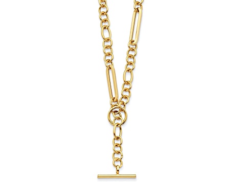 14K Yellow Gold Paperclip and Round Link Y-drop 18-inch Toggle Necklace