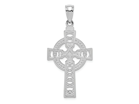 Rhodium Over 14k White Gold Textured Celtic Cross with Eternity Circle Pendant
