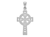 Rhodium Over 14k White Gold Textured Celtic Cross with Eternity Circle Pendant