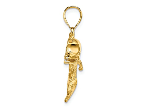 14k Yellow Gold Polished and Textured Open Mouth Dolphin Charm