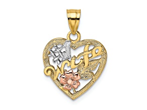 14K Tri-color Gold Number 1 WIFE In Heart with Flower Charm