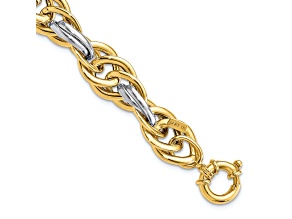 14k Two-tone Gold 11.5mm Polished Fancy Link Bracelet