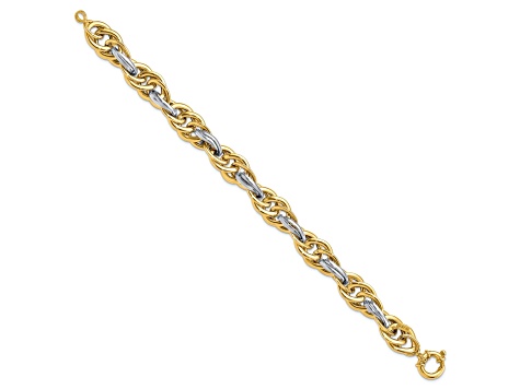 14k Two-tone Gold 11.5mm Polished Fancy Link Bracelet