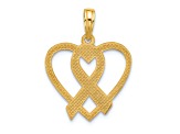 14k Yellow Gold Polished Awareness Ribbon and Heart Charm