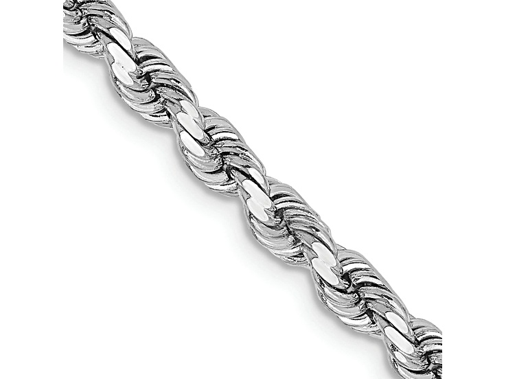 Rhodium Over 14k White Gold 3.75mm Solid Diamond-Cut Rope 22 Inch Chain