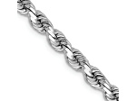 Rhodium Over 14k White Gold 3.75mm Solid Diamond-Cut Rope 30 Inch Chain