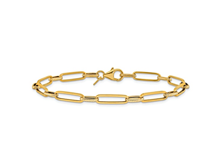 14k Yellow Gold Polished and Textured 4.2mm Fancy Link Bracelet