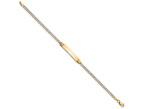 14k Yellow Gold and Rhodium Over 14k Yellow Gold Children's Pavé Curb Link ID Bracelet