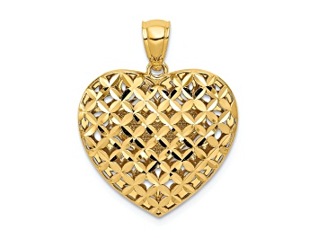Picture of 14k Yellow Gold and 14k White Gold Polished Reversible Diamond-Cut Filigree Heart Pendant