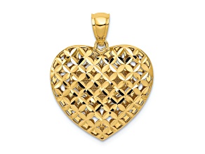 14k Yellow Gold and 14k White Gold Polished Reversible Diamond-Cut Filigree Heart Pendant