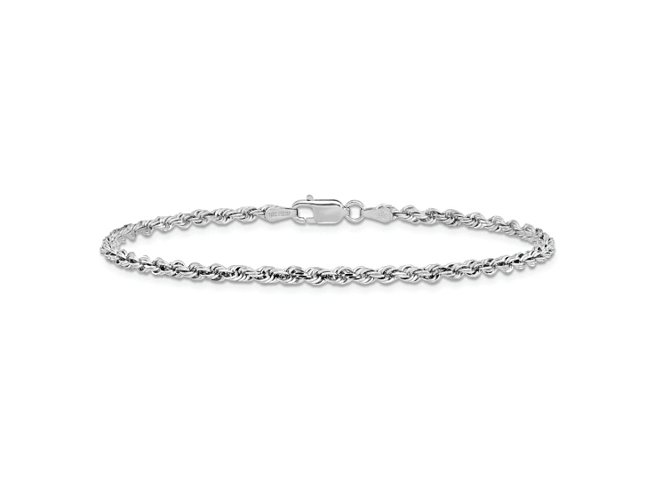 Rhodium Over 10k White Gold 2.75mm Diamond-Cut Quadruple Rope Link Bracelet