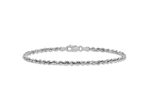 Rhodium Over 10k White Gold 2.75mm Diamond-Cut Quadruple Rope Link Bracelet