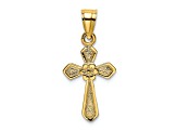 14k Yellow Gold Textured Small Cross with Flower Charm