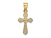 14k Yellow Gold Textured Small Cross with Flower Charm