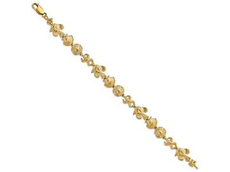 14k Yellow Gold Textured Sea Life Link Bracelet