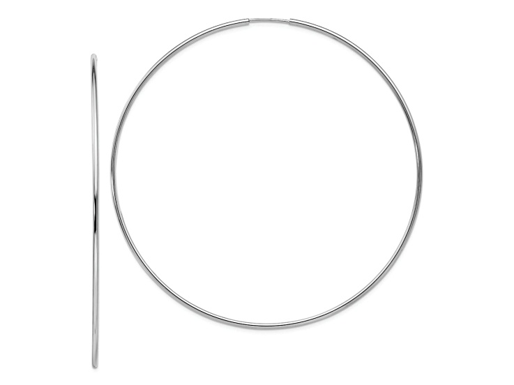 Rhodium Over 14k White Gold Polished 2 11/16" Round Endless Tube Hoop Earrings