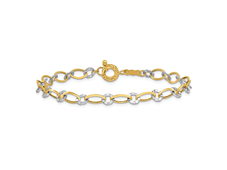 14k Two-tone Gold Oval and Diamond-Cut Circle Bracelet