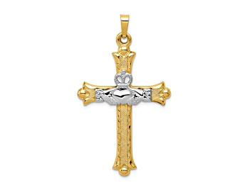 Picture of 14k Yellow Gold and 14k White Gold Textured Claddagh Cross Pendant
