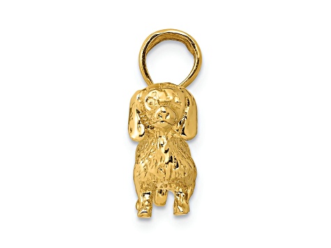 14k Yellow Gold Solid Polished and Textured 3D Wire Haired Dachshund Pendant