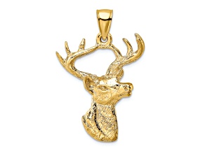 14k Yellow Gold 2D Textured Deer Head Profile Charm