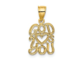 14k Yellow Gold Textured God Hearts You Charm
