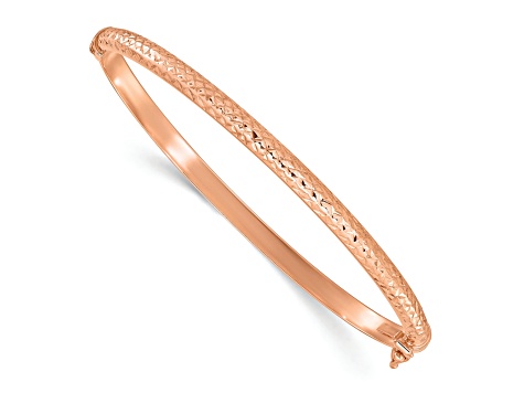 14K Rose Gold Diamond Cut 4mm Hinged Bangle